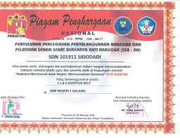 Contoh piagam penghargaan lomba pramuka. Piagam Penghargaan Anti Narkoba Sd Negeri 101911 Sidodadi