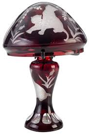 Art Nouveau Table Lamp In Burgundy Glass With Tigers Decoration In Cameo Glass 20th C Tiger Decor Art Nouveau Lamp