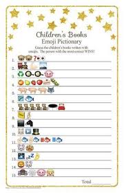 Children S Books Emoji Pictionary Game With Whimsical Gold Etsy Storybook Baby Shower Baby Shower Book Baby Shower Games