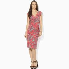 Lauren By Ralph Lauren Marcello Paisley Stretch Jersey Faux Wrap Dress Petite Dresses Dresses Review Dresses