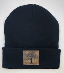 Beanie Black With Brown Black Tree Of Life Vegan Leather Etsy Beanie Beanie Hats Black Buddha