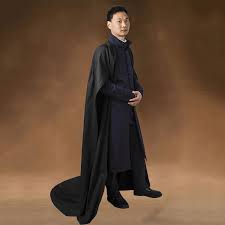 Curse of the death eater? Harry Potter Halloween Severus Snape Cosplay Outfit Black Cape Costumes Carnival