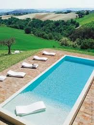 Simple Rectangular Shaped Swimming Pool With Walk In Staircase Swimming Pool Landscaping Backyard Pool Pool Landscaping