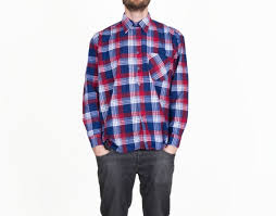 Logo patch in navy and patch pocket at chest. Vintage Blue Red White Flannel Shirt Striped Flannel Cotton Etsy