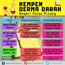 Kutipan darah di pusat darah negara (pdn) pada minggu pertama ramadan hanya 59 peratus, manakala kutipan di suite derma darah puspanitapuri putrajaya hanya mencapai 32.8 peratus. Derma Darah Penang Salam Sejahtera Jom Derma Darah Minggu Ini Jadual Kempen Derma Darah Di Kawasan Pulau Pinang Dan Seberang Perai Pada Tarikh 06 Hingga 08 Julai 2019 Sabtu Hingga Isnin Adalah
