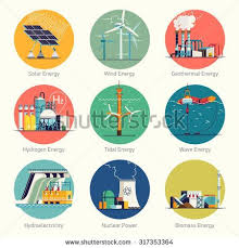Cool Flat Design Vector Set Of Round Circle Web Icons On Electricity Generation Plants And Sources E Solar Energy Design Solar Energy Projects Biomass Energy