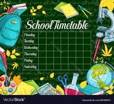 school timetable sketch banner on green chalkboard