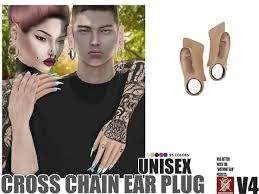 The Sims 4 Cross Chain Ear Plug V4 Sims 4 Piercings Sims 4 Sims