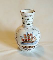 Vintage Fenton Charleton Vase Hand Painted Milk Glass Ship Ahoy Nautical Fenton V 2020 G
