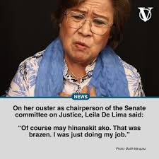 Former senator Leila De Lima describes her ouster as chairperson of the  chamber's committee