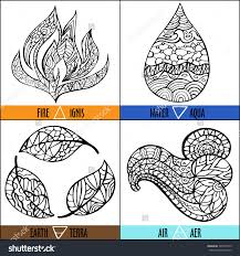 Hand Drawn Vector Four Elements Of Nature Fire Air Earth Water In Black And White Colors With Title O How To Draw Hands Abstract Line Art Line Art Tattoos