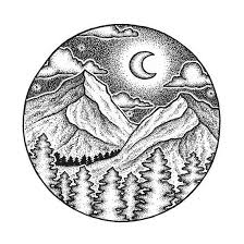Stippled Mountain Landscape Prints Stickers And More Available Stippling Art Dotted Drawings Stippling Drawing