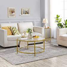 Lucite brass coffee table charles hollis jones. Buy Topeakmart Modern Glass Top Coffee Table Sofa Table 36in Round Accent End Table W Metal Frame Protective Waterproof Surface For Living Room Office Apartment Small Space Home Decor Mustard Gold Online In Indonesia B07ggrysr8
