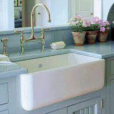 Contemporary kitchen with wide farmhouse sink and yellow cabinetry. Rohl Shaws Lancaster 30 Rc3018wh Apron Front Sink Bliss Bath And Kitchen