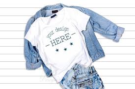 Download White T Shirt Mockup Template T Shirt On A Jeans Jacket 168833 Mockups Design Bundles Shirt Mockup Tshirt Mockup Clothing Mockup