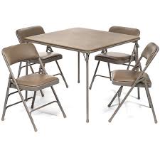 A foldable table or collapsible table always come in handy when you are in need of extra table space. 5pc Xl Series Folding Card Table And Triple Braced Vinyl Padded Chair Set Commercial Quality Beige Walmart Com Walmart Com