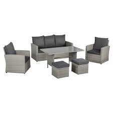 Shop online with free delivery. Outsunny 6 Pcs Outdoor Patio Dining Table Sets All Weather Pe Rattan Sofa Chair Furniture Set