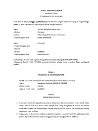 Dalam contoh surat perjanjian kerjasama usaha 3 orang , gawe cv telah memilihkan tema atau template yang terbaik untuk dijadikan inspirasi, ide ataupun acuan dalam penulisan surat anda. Kontrak Barista Deswarin 2019