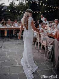 Backless Lace Boho Mermaid Wedding Dresses Cap Sleeve Bohemian Bridal Gown Awd1410 Lace Beach Wedding Dress Wedding Dress Cap Sleeves Backless Wedding Dress
