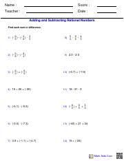 Adding and subtracting rational numbers. Rational Numbers Worksheet With Answers Pdf Name Score Teacher Date Adding And Subtracting Rational Numbers Find Each Sum Or Difference 1 9 38 25 5 8 Course Hero