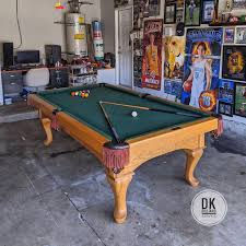 8 Foot Aeschmidtbilliards Burgundy Installation In Orange Garage Bottle Green Felt Billiards Dkbilliards Playpool Mancave In 2020 Pool Table Billiards Play Pool