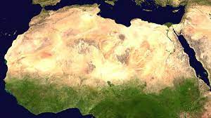 From the map above, the sahara fill nearly all of northern africa, measuring approximately 3,000 miles (4,800 km) from east to west and between 800 and 1,200 miles from north to south with a total area of some 3,320,000 square miles (8,600,000 square km); Sahara Wikipedia