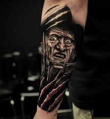 Funny freddy krueger in toilet traditional tattoo on left shoulder. Freddy Krueger Tattoo On Sleeve By Dimitar Krkaliev