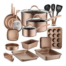 Nutrichef Metallic Nonstick Ceramic Cooking Kitchen Cookware Pots And Pan Set With Lids Utensils And Cool Touch Handle Grips 20 Piece Set Bronze Pots And Pans Sets Kitchen Cookware Sets Nonstick Cookware