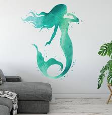 Mermaid Wall Decal Ocean Mermaid Wall Art Watercolors Etsy Mermaid Wall Art Mermaid Wall Decals Beach Wall Decals