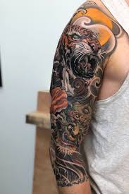 Black And Gray Japanese Tattoo Sleeve Pin By Elijah Fletcher On Sleeve Tattoos Japanese Tattoo Tiger Tattoo Sleeve Oni Tattoo