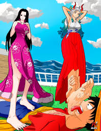 Rule 34 - 1boy 2girls Arlioth Barefoot Boa Hancock Denki Anma Dominant  Female Foot Domination Foot Fetish Foot Lick Footjob Footjob Over Clothes  Monkey D Luffy One Piece Purple Toenails Standing Standing