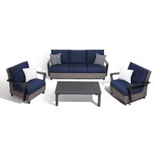 Ove Decors Augusta 4 Piece Wicker Patio Conversation Set With Sunbrella Blue Cushions 15pkc Augu04 Sp The Home Depot Wicker Patio Furniture Cushions Patio Furniture Cushions Grey Outdoor Furniture