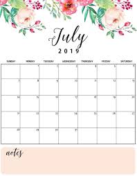 Floral July 2019 Calendar Cute July Calendar Calendar 2019 Printable Kids Calendar