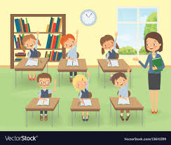 Teacher With Pupils In A Classroom At A Lesson Vector Image On Vectorstock Boy And Girl Cartoon Family Drawing Drawing For Kids