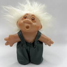 Vintage 1986 Thomas Dam Troll Doll Scandinavian White Hair Amber Eyes  Overalls