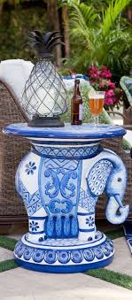 Handpainted Elephant Side Table Frontgate Blue White Decor Blue And White China Elephant
