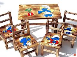 Stolik+4 krzesełka mebelki drewniane dla dzieci SMERFY KUBUŚ ...