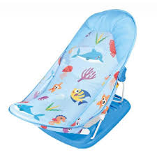 An image of a baby in a bath. Little Angel Baby Bather 3 In 1 Position Recine Baby Bath Seat Blue Babystore Ae