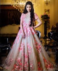 Beautiful Thread Embroidered Floral Gown For This Gown Mail Us At Contact Ladyselection Com Gown Party Wear Party Wear Indian Dresses Indian Wedding Gowns