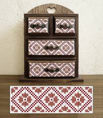Cross stitch biscornu pattern with four hearts and geometric shapes size 40 x 40 stitches. Pattern Ajisai Press Page 2