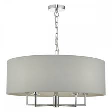 And when it's time for a change, a new shade won't cost. 5 Light Chrome Pendant With Grey Drum Shade Lighting Company