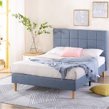 This stunning upholstered platform bed by zinus will transform your bedroom. Priage By Zinus Blue Slate Upholstered Square Platform Bed Frame Overstock 20498534