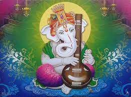 Lord Ganesha Plays Sitar Veena Art Poster Exclusive Matte Paper 9x12 Inches Ganesha Art Ganesha Elephant God