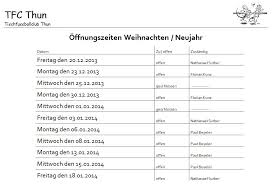 Maybe you would like to learn more about one of these? Offnungszeiten Weihnachten Neujahr Tfc Thun