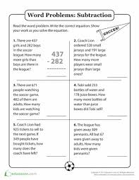 The following worksheets contain a mix of grade 3 addition subtraction multiplication and division word problems. Word Problem Fun 3 Digit Subtraction At The Game Subtraction Word Problems Word Problems Word Problems 3rd Grade