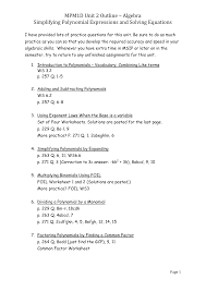 Factor and calculate the roots of the following polynomials. Mpm1d Unit 2 Outline Algebra Simplifying Polynomial