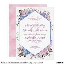 Parisian Charm Blue Pink Floral Hexagon Wedding Invitation Zazzle Com Hexagon Wedding Blue Wedding Invitations Wedding Invitations
