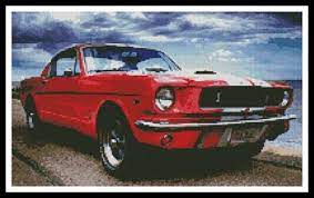 Stitches = 200w x 120h colours = 49 dmc colours finished size = 14.5 x 8.5 using 14count or 11.5 x 7 using 18count. Ford Mustang By Artecy Cross Stitch