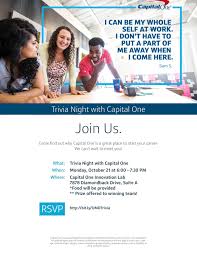Explore other popular event planning & services near you from over 7 million businesses with over … Code Black Umd On Twitter Come Join Us For Trivia Night At The Capital One Innovation Lab On October 21st At 6pm This Is A Great Opportunity To Have Fun Grab Some