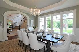 To accentuate the angles and create a pleasing focal point, leave crisp white moldings. Octagonal Tray Ceiling Traditional Dining Room Jillian Klaff Homes